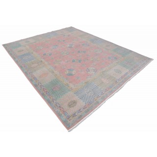 Oushak Style Pink & Teal Turkish Area Rug for Living Room. Traditional Floral 100% Wool Carpet Oushak Style Pink & Teal Turkish Area Rug for Living Room. Traditional Floral 100% Wool Carpet