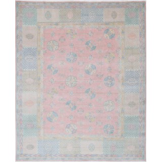 Oushak Style Pink & Teal Turkish Area Rug for Living Room. Traditional Floral 100% Wool Carpet