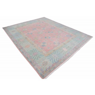 Pink & Teal Oushak Style Turkish Area Rug for Living Room. Traditional Floral 100% Wool Carpet Pink & Teal Oushak Style Turkish Area Rug for Living Room. Traditional Floral 100% Wool Carpet