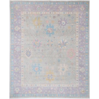 Silver & Purple Oushak Style Turkish Area Rug for Living Room. Traditional Floral 100% Wool Carpet