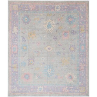 Silver & Purple Oushak Style Turkish Area Rug for Living Room. Traditional Floral 100% Wool Carpet