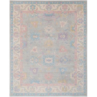 Oushak Style Silver & Ivory Turkish Area Rug for Living Room. Traditional Floral 100% Wool Carpet