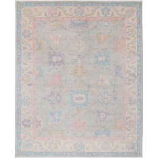 Silver & Ivory Oushak Style Turkish Area Rug for Living Room. Traditional Floral 100% Wool Carpet