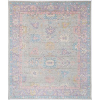 Silver & Purple Oushak Style Turkish Area Rug for Living Room. Traditional Floral 100% Wool Carpet