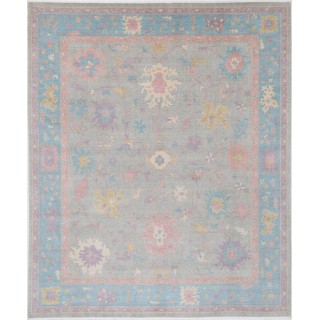 Oushak Style Silver & Blue Turkish Area Rug for Living Room. Traditional 100% Wool Carpet