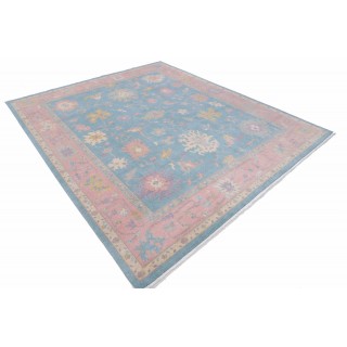 Oushak Style Blue & Pink Turkish Area Rug for Living Room. Traditional Floral 100% Wool Carpet Oushak Style Blue & Pink Turkish Area Rug for Living Room. Traditional Floral 100% Wool Carpet