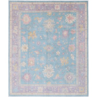 Blue & Purple Oushak Style Turkish Area Rug for Living Room. Traditional Floral 100% Wool Carpet