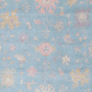 Oushak Style Blue & Pink Turkish Area Rug for Living Room. Traditional Floral 100% Wool Carpet Oushak Style Blue & Pink Turkish Area Rug for Living Room. Traditional Floral 100% Wool Carpet