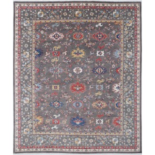 Gray & Red Oushak Style Turkish Area Rug. Traditional 100% Wool Carpet for Living Room, Bedroom & Dining Room
