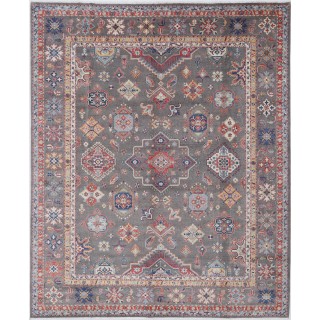 Gray Geometric Area Rug. Traditional Tribal 100% Wool Carpet for Living Room, Bedroom & Dining Room