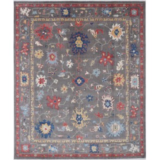 Gray Oushak Style Turkish Area Rug for Living Room. Traditional Floral 100% Wool Carpet