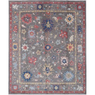 Gray Oushak Style Turkish Area Rug for Living Room. Traditional Floral 100% Wool Carpet