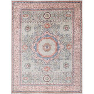 Silver & Ivory Traditional Turkish Area Rug with Medallion. 100% Wool Large Living Room Carpet