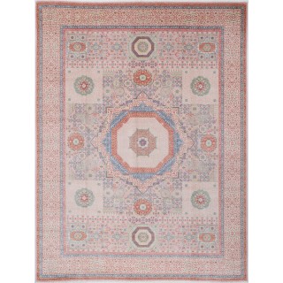 Pink & Ivory Traditional Turkish Area Rug with Medallion. 100% Wool Large Living Room Carpet