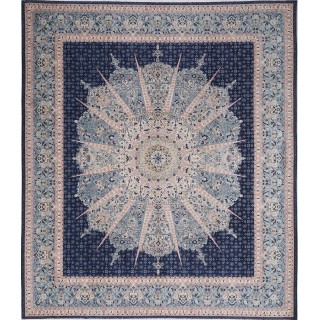Traditional Blue Turkish Medallion Area Rug. 100% Wool. Large Living Room Carpet