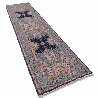 Blue Wool Runner Rug, Turkish Hallway Carpet for Entryway, Corridor and Kitchen Blue Wool Runner Rug, Turkish Hallway Carpet for Entryway, Corridor and Kitchen