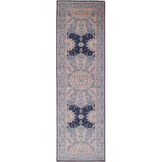 Blue Wool Runner Rug, Turkish Hallway Carpet for Entryway, Corridor and Kitchen
