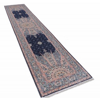 Blue Turkish Runner Rug, Wool Hallway Carpet for Kitchen, Corridor and Entryway Blue Turkish Runner Rug, Wool Hallway Carpet for Kitchen, Corridor and Entryway