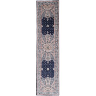 Blue Turkish Runner Rug, Wool Hallway Carpet for Kitchen, Corridor and Entryway