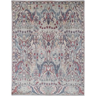Silver & Ivory Traditional Floral Turkish Area Rug. Large 100% Wool Carpet for Living Room, Bedroom & Dining Room