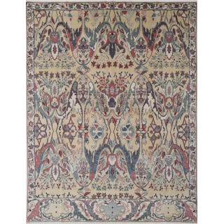 Gold & Ivory Traditional Floral Area Rug. Large 100% Wool Carpet for Living Room, Bedroom & Dining Room