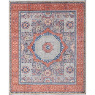 Gray & Red Medallion Turkish Area Rug. Traditional 100% Wool Carpet for Living Room, Bedroom & Dining Room