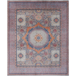 Gray & Blue Medallion Turkish Area Rug. Traditional 100% Wool Carpet for Living Room, Bedroom & Dining Room