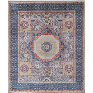 Gray & Blue Medallion Turkish Area Rug. Traditional 100% Wool Carpet for Living Room, Bedroom & Dining Room