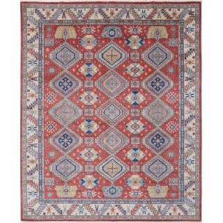 Red & Ivory Tribal Turkish Area Rug. Traditional 100% Wool Carpet for Living Room, Bedroom & Dining Room