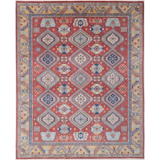 Tribal Red & Gold Turkish Area Rug. Traditional 100% Wool Carpet for Living Room, Bedroom & Dining Room