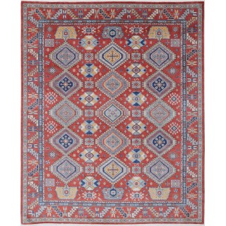 Red Turkish Area Rug for Living Room. Traditional 100% Wool Carpet with Tribal Patterns