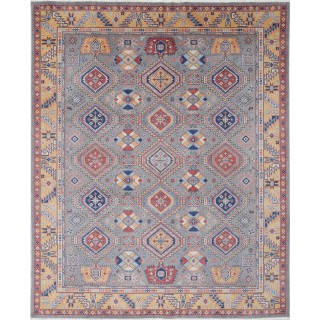 Tribal Style Gray & Gold Turkish Area Rug. Traditional 100% Wool Carpet for Living Room, Bedroom & Dining Room