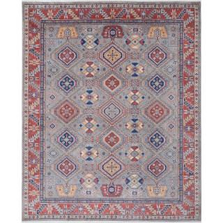 Gray & Red Tribal Turkish Area Rug. Traditional 100% Wool Carpet for Living Room, Bedroom & Dining Room