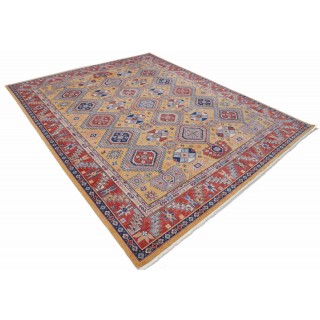 Traditional Gold & Red Ethnic Area Rug for Living Room. Geometric Patterned 100% Wool Carpet Traditional Gold & Red Ethnic Area Rug for Living Room. Geometric Patterned 100% Wool Carpet
