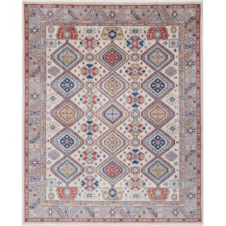 Tribal Style Ivory & Gray Area Rug. Geometric 100% Wool Carpet for Living Room