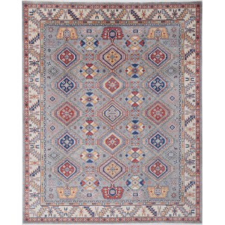Gray & Ivory Turkish Area Rug for Living Room. Traditional 100% Wool Carpet with Tribal Patterns