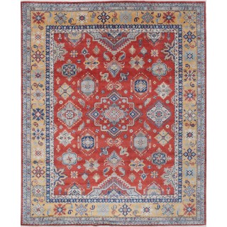 Red & Gold Geometric Turkish Area Rug. Traditional 100% Wool Carpet for Living Room, Bedroom & Dining Room