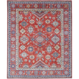 Red Geometric Area Rug for Home and Office. Traditional Tribal 100% Wool Carpet