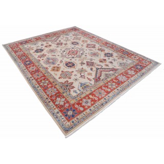 Ivory & Red Geometric Area Rug. Traditional Tribal 100% Wool Carpet for Home and Office
