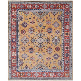 Gold & Red Geometric Area Rug. Traditional Tribal 100% Wool Carpet for Living Room, Bedroom & Dining Room