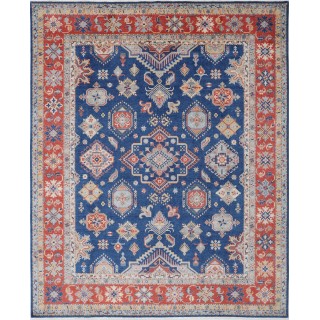 Blue & Red Geometric Area Rug. Traditional Tribal 100% Wool Carpet for Living Room, Bedroom & Dining Room
