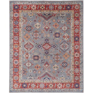 Gray & Red Geometric Area Rug. Traditional Tribal 100% Wool Carpet for Living Room, Bedroom & Dining Room
