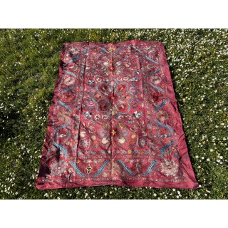 Silk Embroidery Bedspread, Traditional Wall Hanging, Decorative Table Cover, Handmade Throw, Sofa Throw