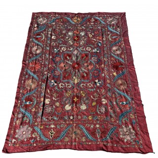 Silk Embroidery Bedspread, Traditional Wall Hanging, Decorative Table Cover, Handmade Throw, Sofa Throw