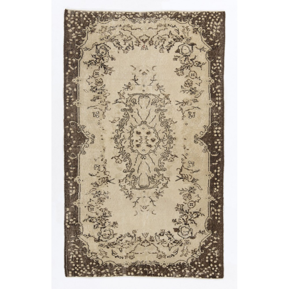 Vintage Hand Knotted Turkish Rug with Floral Medallion Design