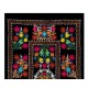 Silk Hand Embroidery Wall Hanging, Black Tapestry, Suzani Bedspread