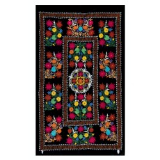 Silk Hand Embroidery Wall Hanging. Black Tapestry. Vintage Bedspread