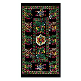 Vintage Uzbek Hand Embroidered Bed or Table Cover. Decorative Silk & Cotton Wall Hanging