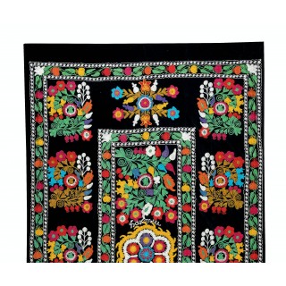 Silk Hand Embroidered Throw. Vintage Suzani Tapestry. Uzbek Wall Hanging. Colorful Bed Cover