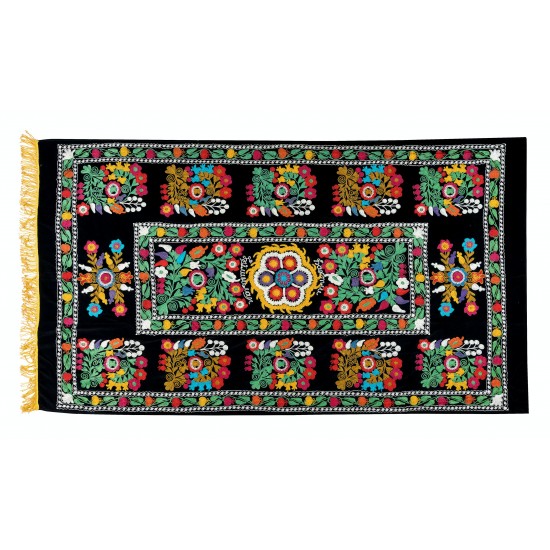 Silk Hand Embroidered Throw, Vintage Suzani Tapestry, Uzbek Wall Hanging, Colorful Bed Cover